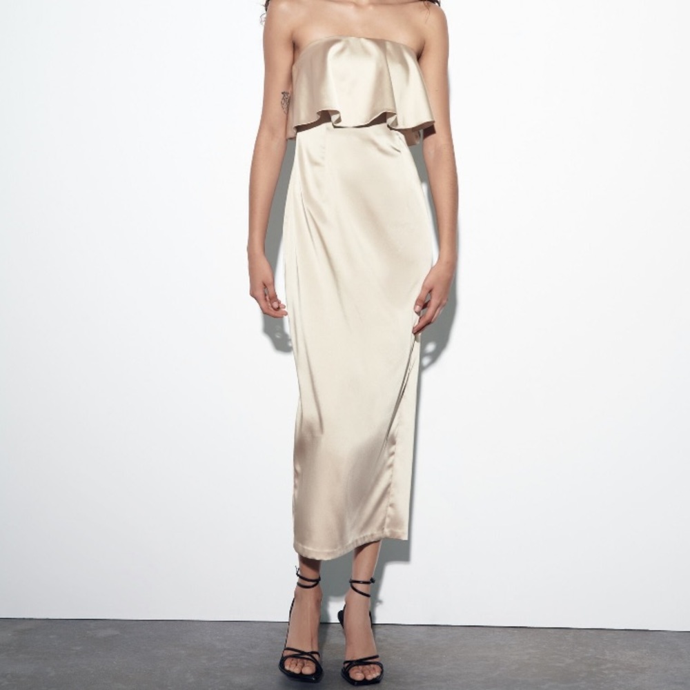 NWT! Zara Strapless Satin Effect Dress - Size Medium